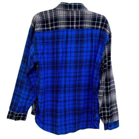 FOREVER 21 SHIRT MEN’S SMALL BLUE BLACK 100% COTTON FLANNEL PLAID COLOR BLOCK. - Picture 2 of 11